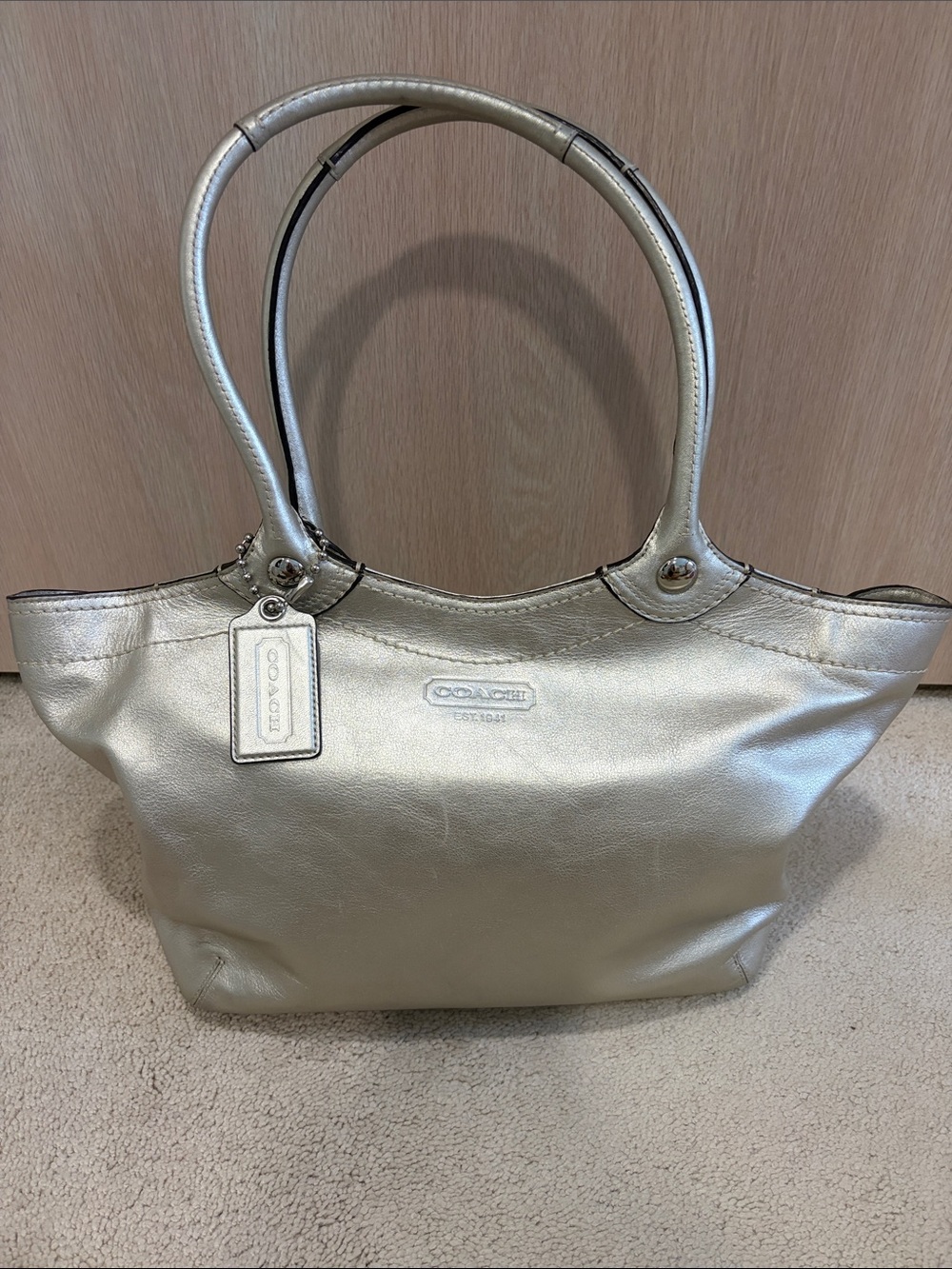 Vintage Coach Metallic Soft Gold Leather Tote with Double Handles